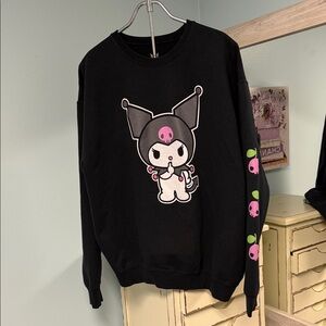 Kuromi Sanrio Black Graphic Sweatshirt Pink Skull Sleeve XL